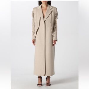 Federica Tosi Fringe Detail Long Beige Coat